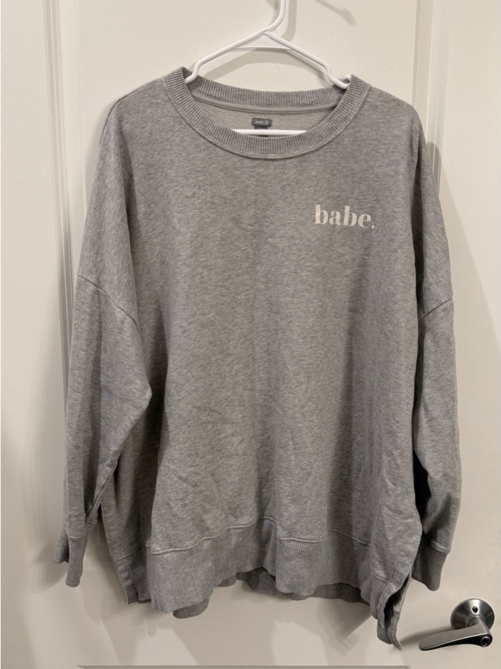 aerie Gray "babe." Crewneck Sweatshirt